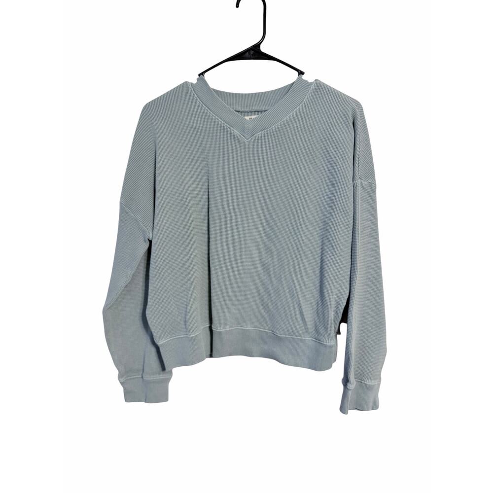 Madewell Green Waffle Knit V-Neck Sweatshirt Women's Size Medium